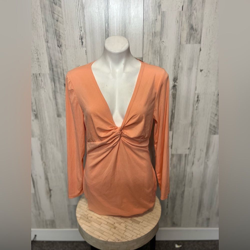 Peach Long Sleeve Twist Front Deep V-Neck dress XXL
